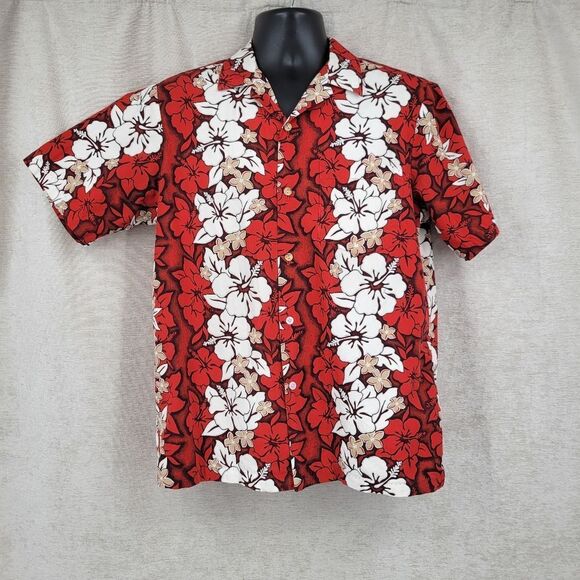 RJC Vintage Hawaiian Aloha Floral Red and White Men's Shirt Hibiscus - Picture 1 of 13